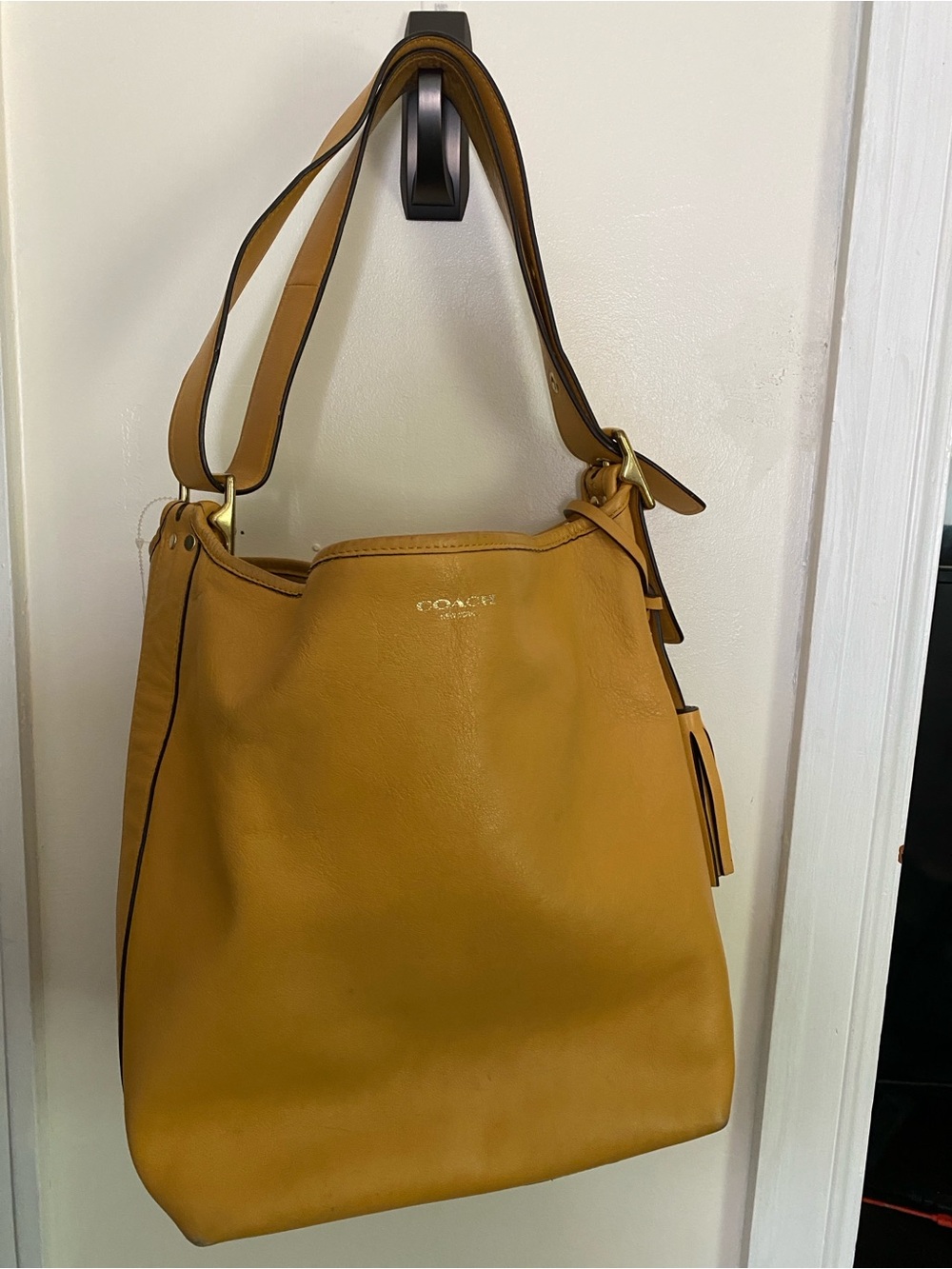 Coach Leather Shoulder Hobo in Mustard Yellow